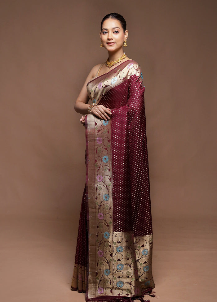 Maroon Dupion Silk Saree With Blouse Piece