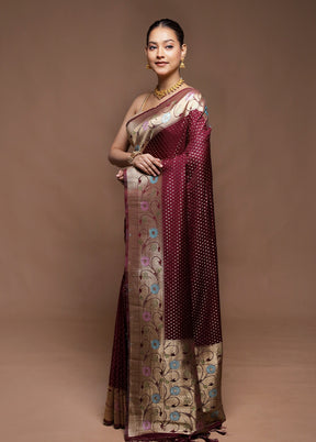 Maroon Dupion Silk Saree With Blouse Piece