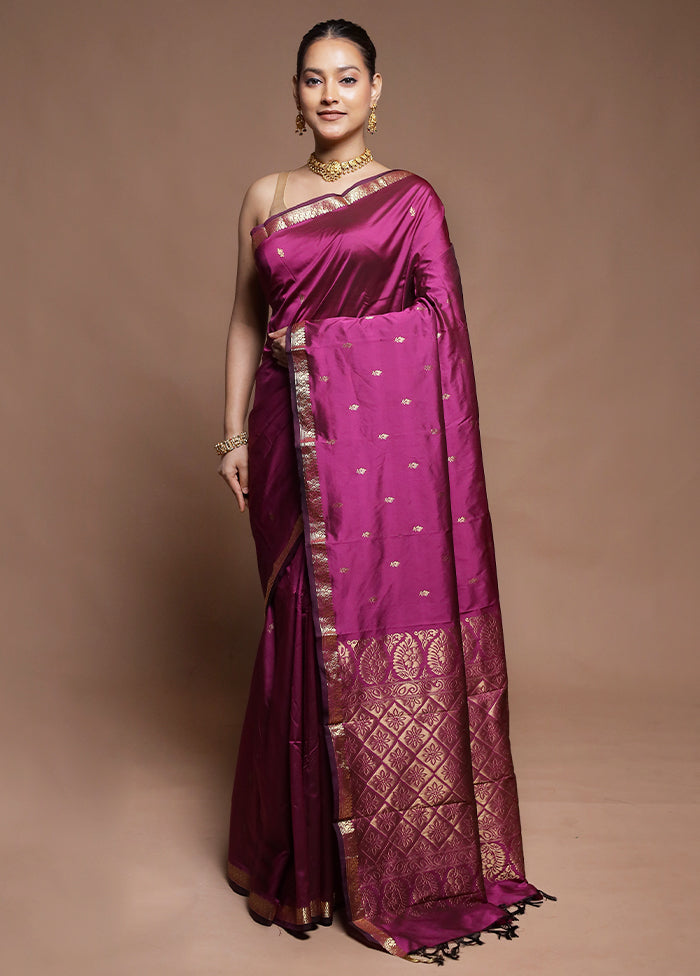 Purple Kanjivaram Silk Saree With Blouse Piece