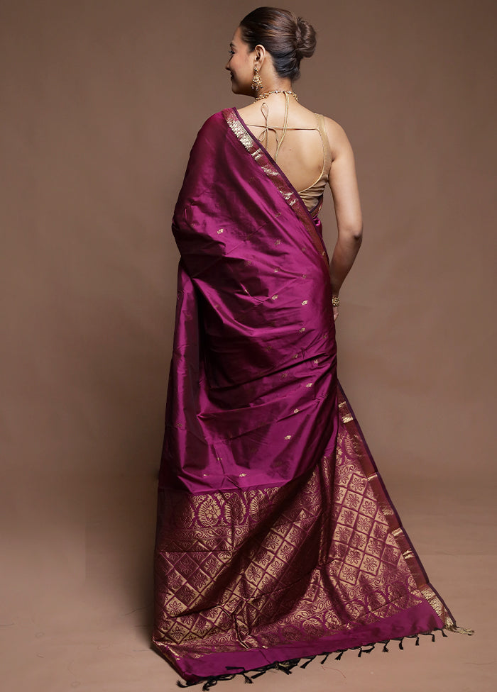 Purple Kanjivaram Silk Saree With Blouse Piece