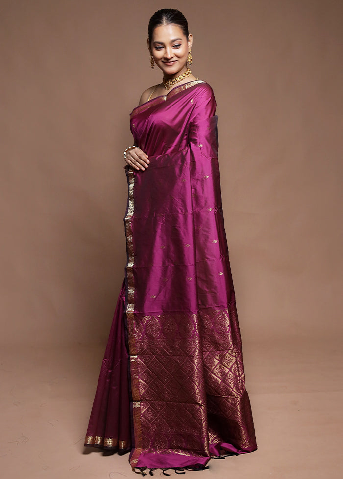 Purple Kanjivaram Silk Saree With Blouse Piece