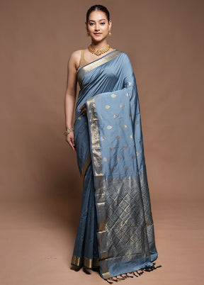 Blue Kanjivaram Silk Saree With Blouse Piece