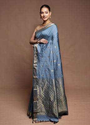 Blue Kanjivaram Silk Saree With Blouse Piece