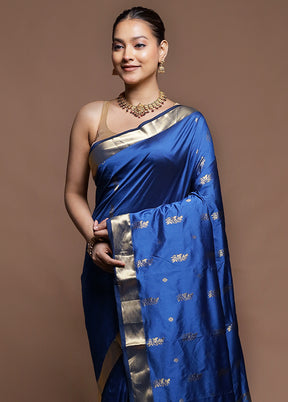 Blue Kanjivaram Silk Saree With Blouse Piece