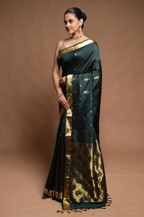 Green Kanjivaram Silk Saree With Blouse Piece