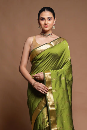 Green Kanjivaram Silk Saree With Blouse Piece