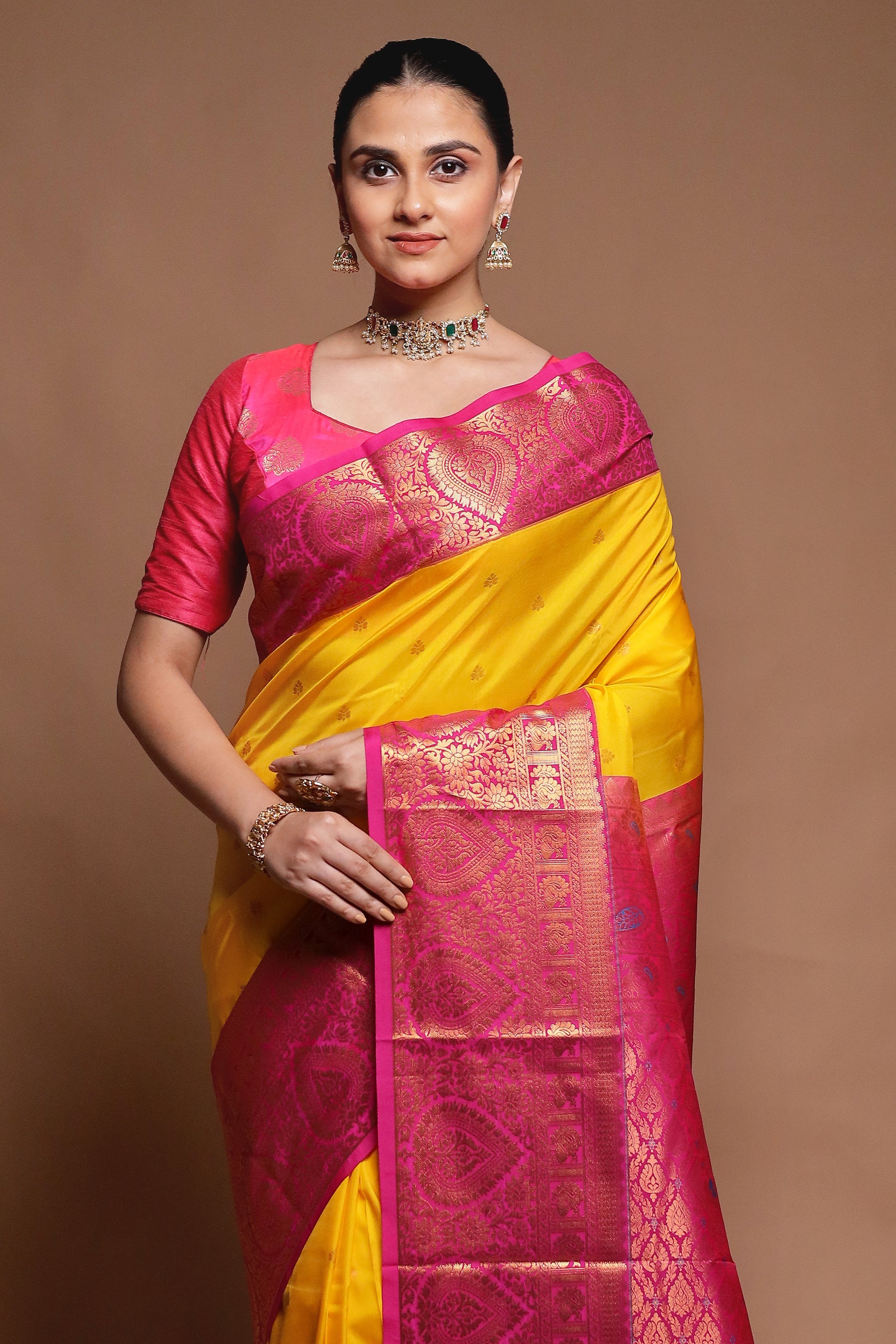 Yellow Kanjivaram Silk Saree With Blouse Piece