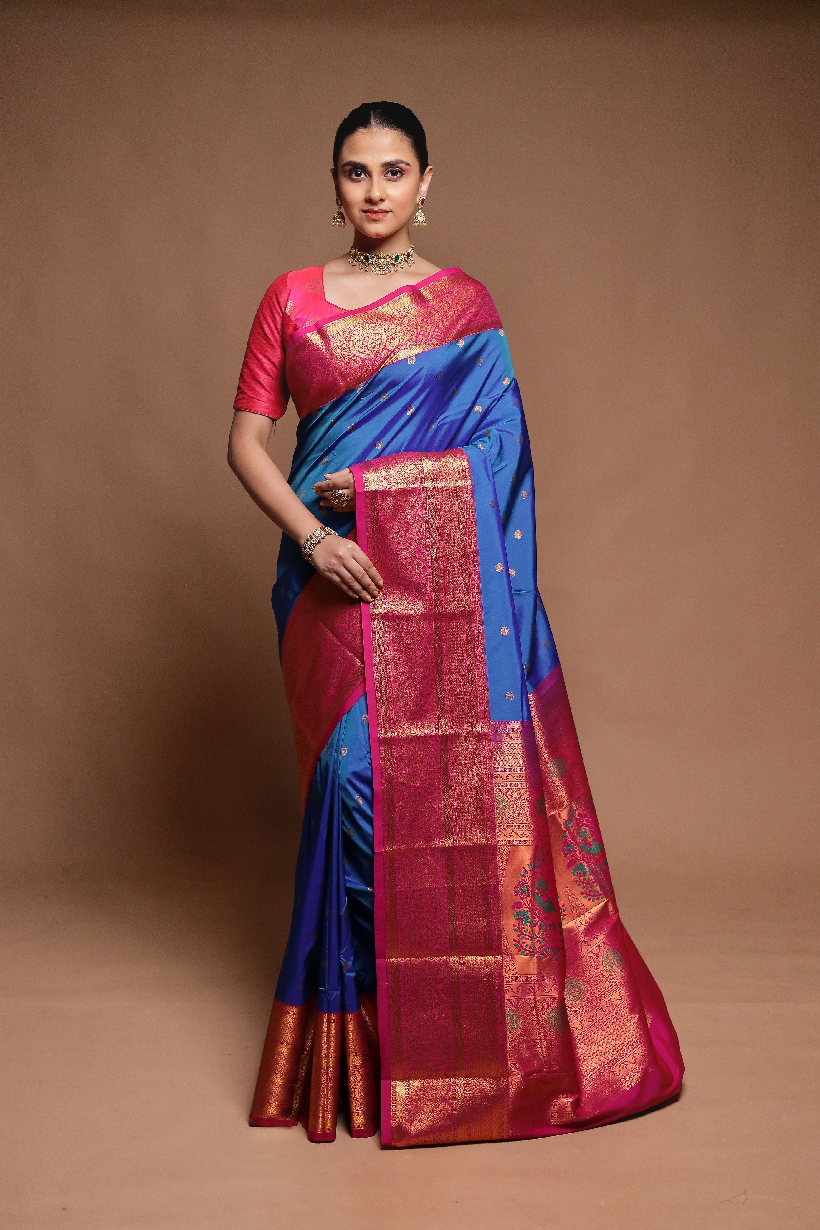 Blue Kanjivaram Silk Saree With Blouse Piece