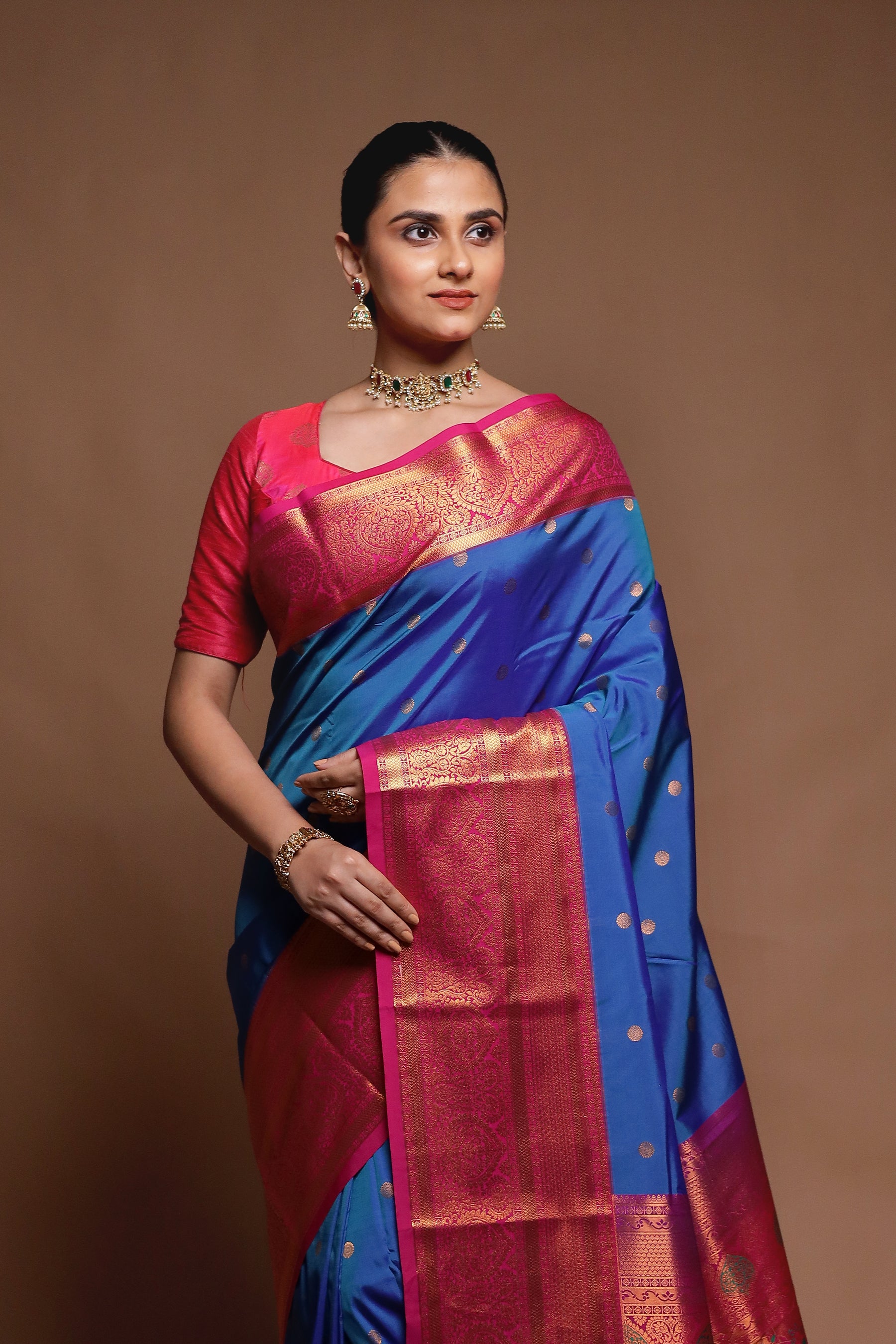 Blue Kanjivaram Silk Saree With Blouse Piece