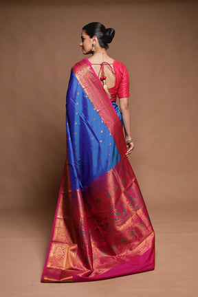 Blue Kanjivaram Silk Saree With Blouse Piece
