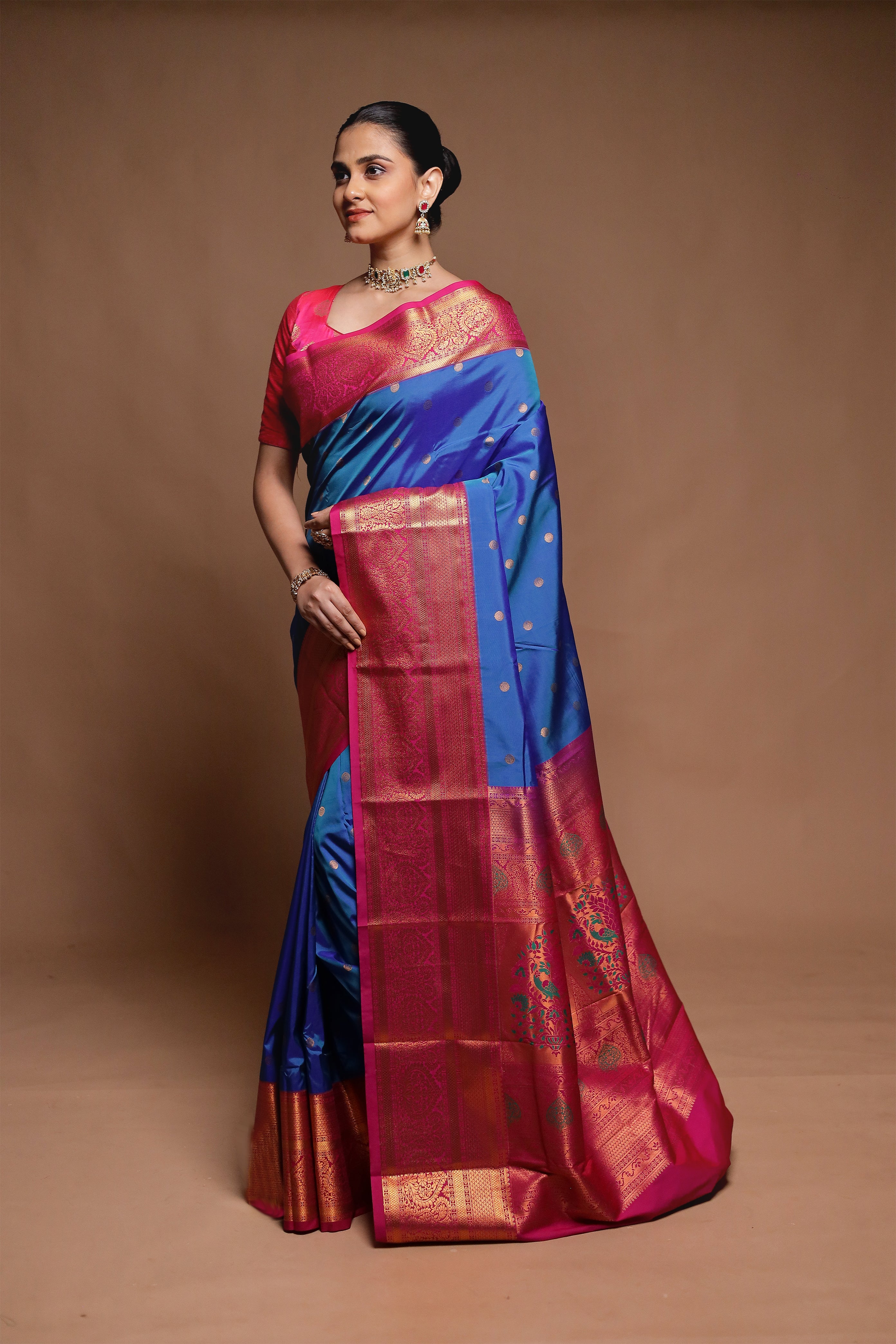 Blue Kanjivaram Silk Saree With Blouse Piece