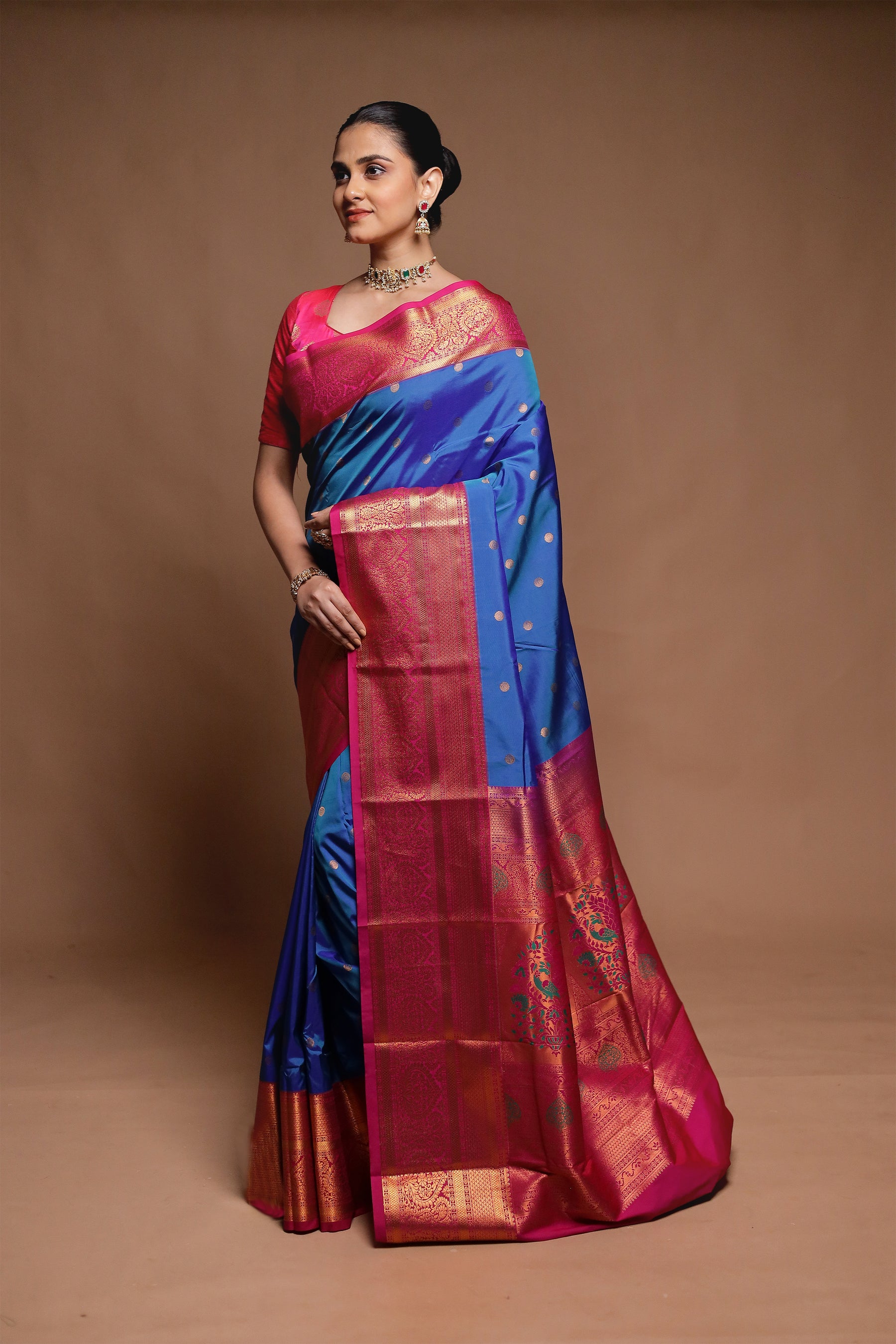 Blue Kanjivaram Silk Saree With Blouse Piece