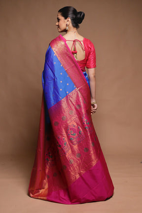 Blue Kanjivaram Silk Saree With Blouse Piece