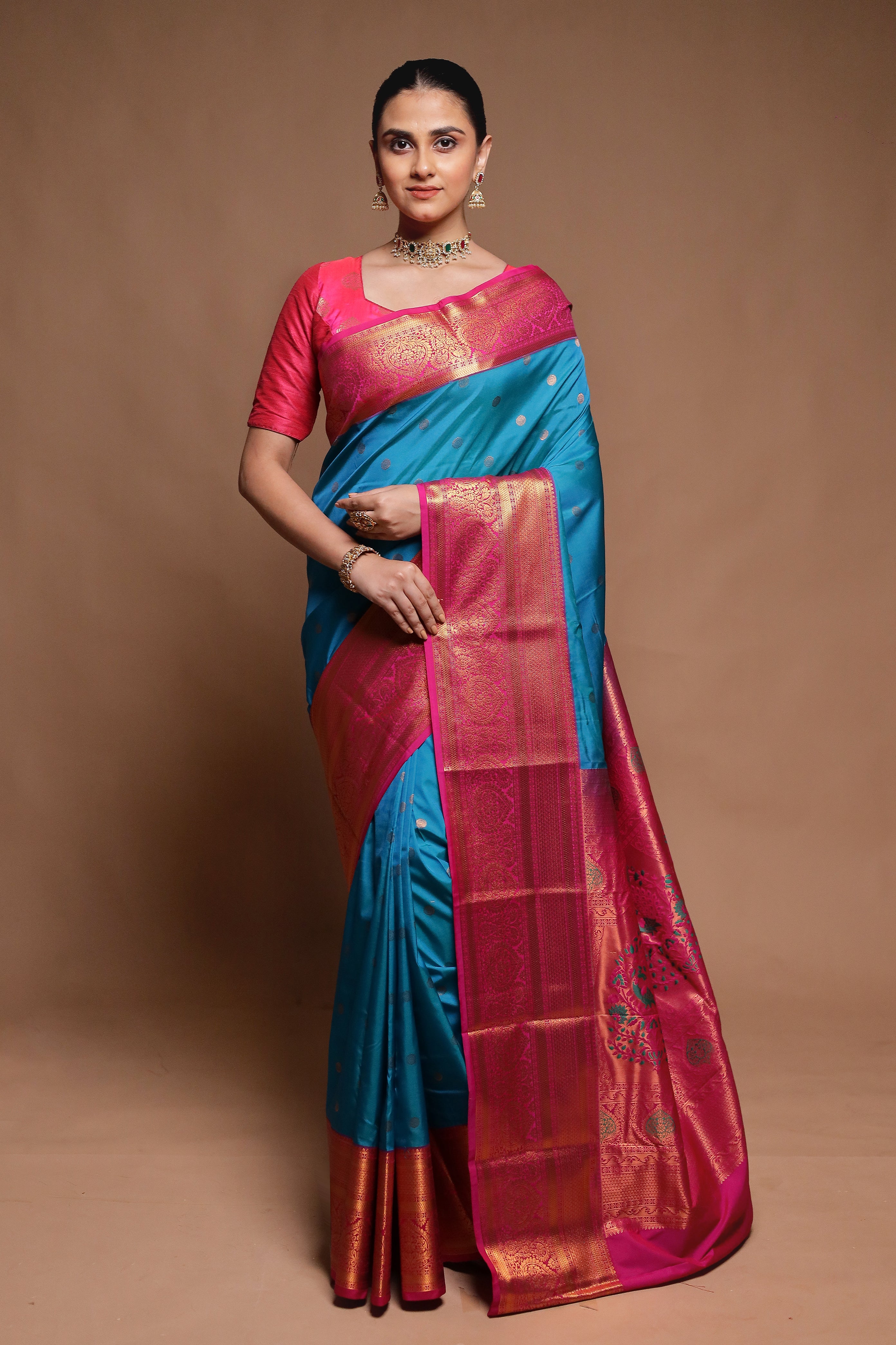Blue Kanjivaram Silk Saree With Blouse Piece