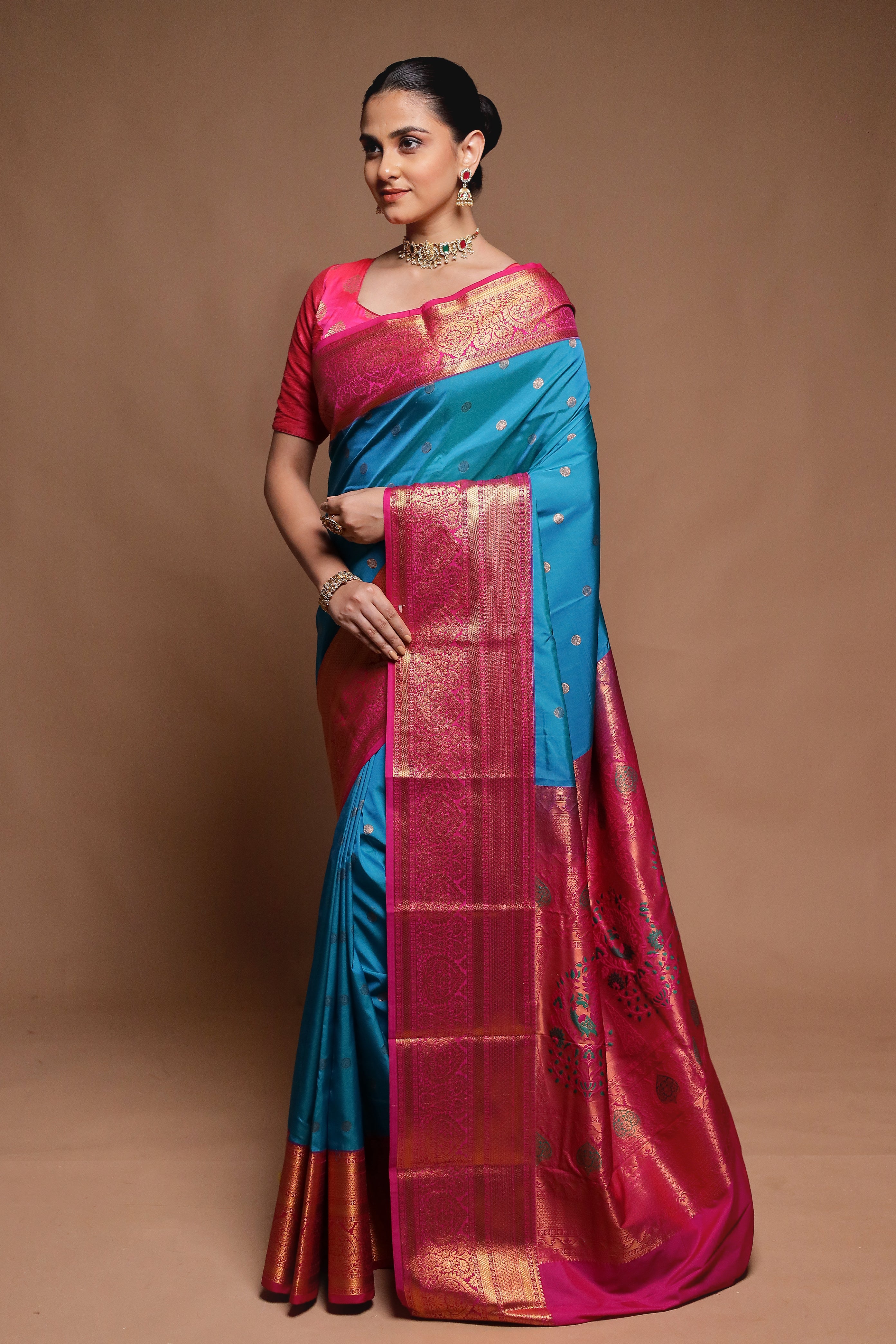 Blue Kanjivaram Silk Saree With Blouse Piece