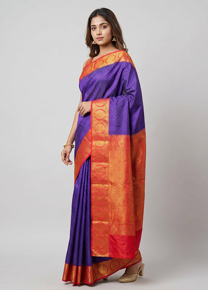 Blue Kanjivaram Silk Saree With Blouse Piece