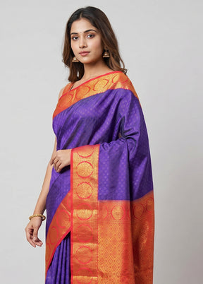 Blue Kanjivaram Silk Saree With Blouse Piece