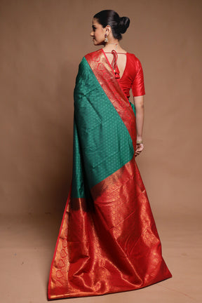 Green Kanjivaram Silk Saree With Blouse Piece