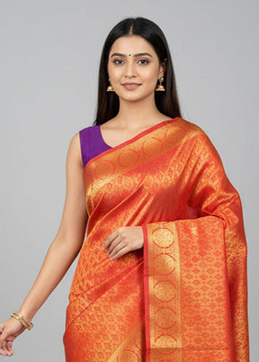 Purple Kanjivaram Silk Saree With Blouse Piece