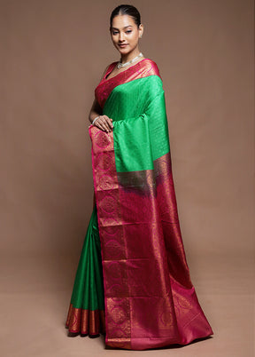 Green Kanjivaram Silk Saree With Blouse Piece