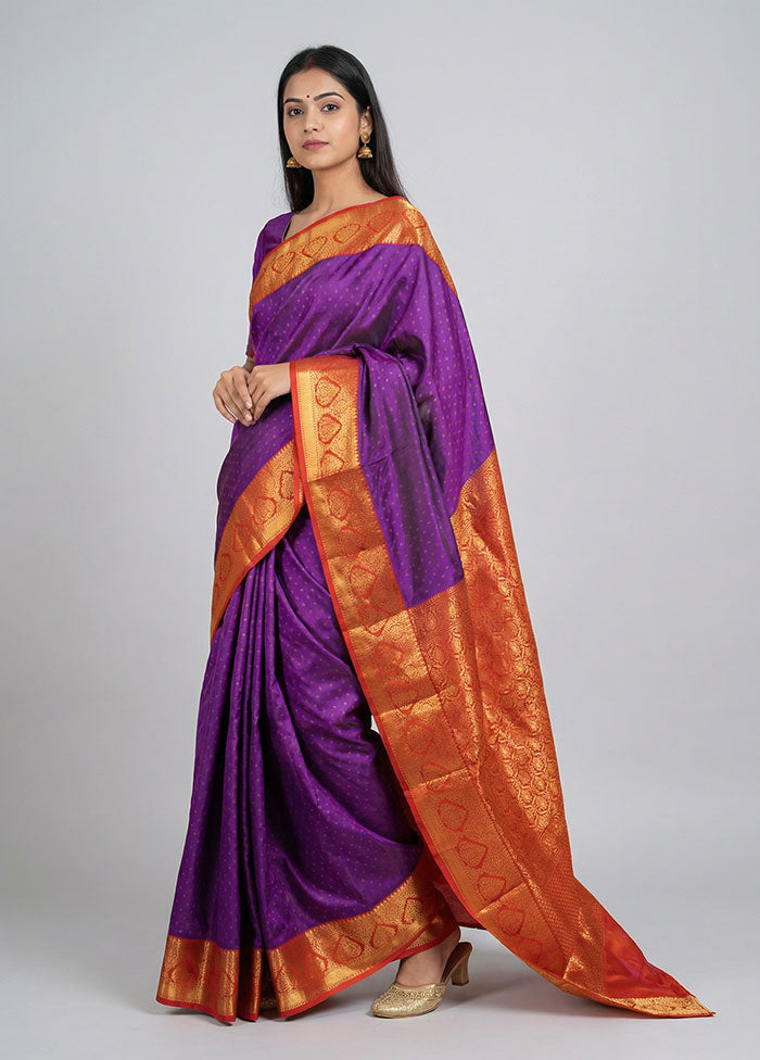 Purple Kanjivaram Silk Saree With Blouse Piece