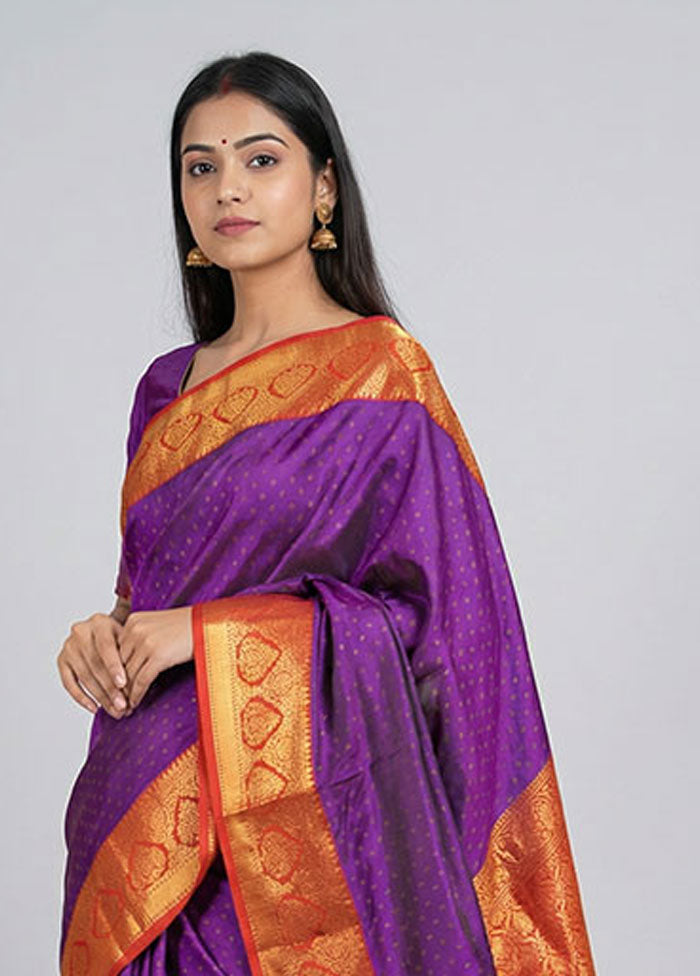Purple Kanjivaram Silk Saree With Blouse Piece