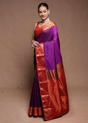 Purple Kanjivaram Silk Saree With Blouse Piece