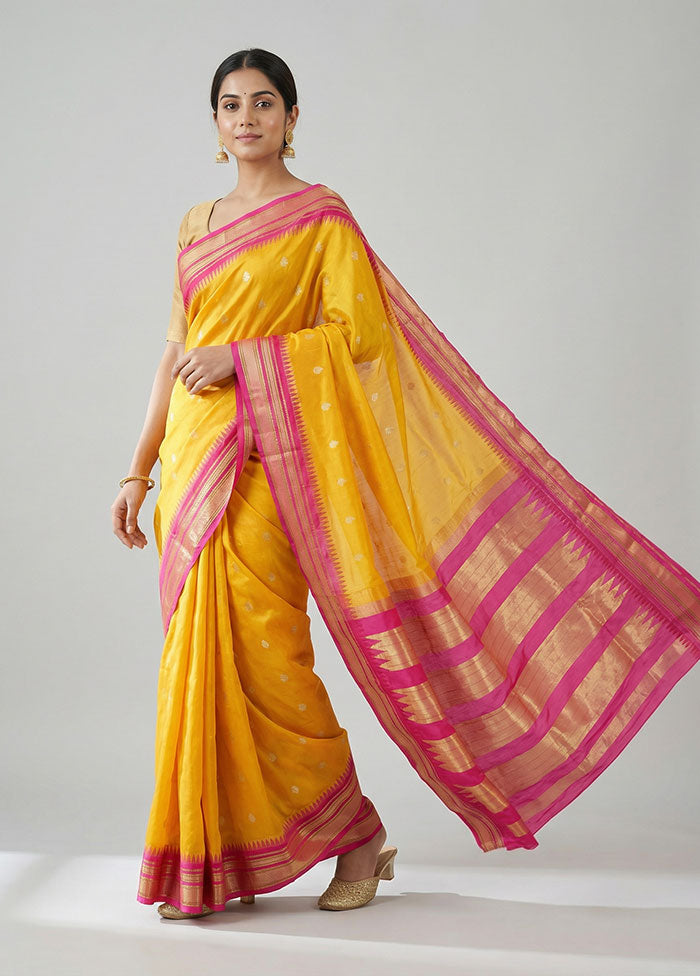 Yellow Kanjivaram Silk Saree With Blouse Piece