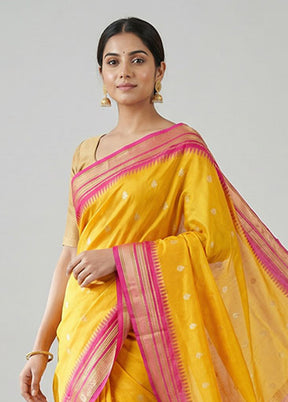 Yellow Kanjivaram Silk Saree With Blouse Piece