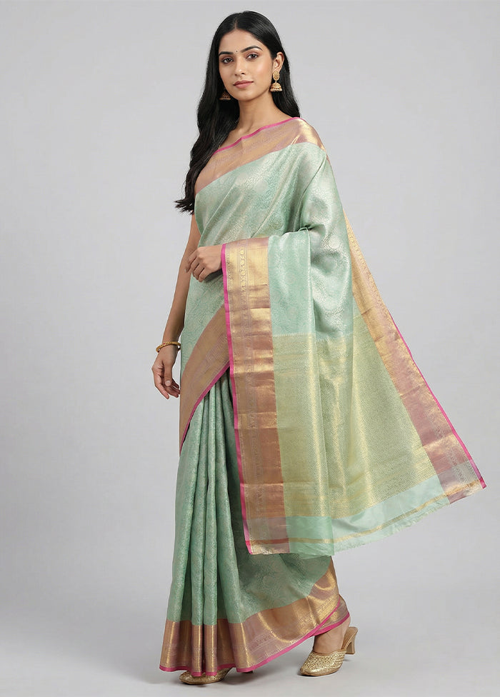 Green Handloom Kanchipuram Pure Silk Saree With Blouse Piece