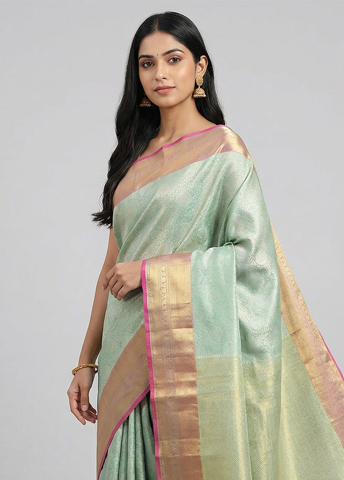Green Handloom Kanchipuram Pure Silk Saree With Blouse Piece