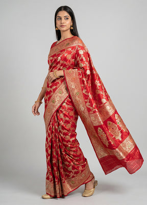 Pink Handloom Katan Pure Silk Saree With Blouse Piece