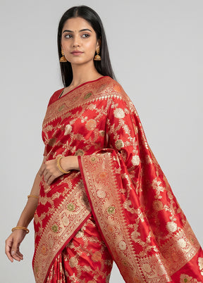 Pink Handloom Katan Pure Silk Saree With Blouse Piece