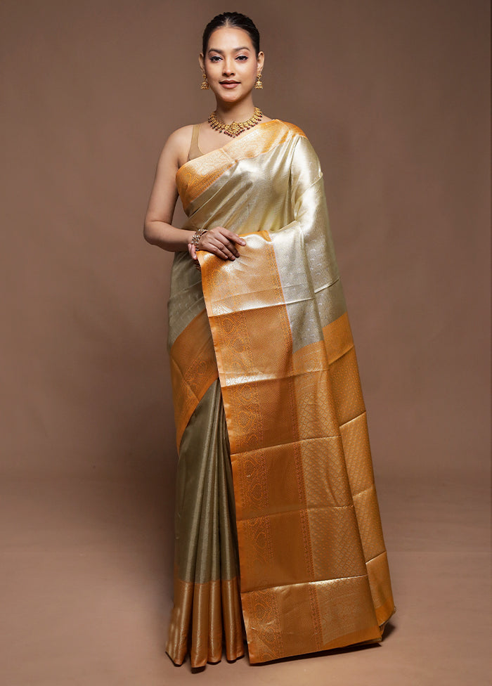 Grey Tissue Silk Saree With Blouse Piece