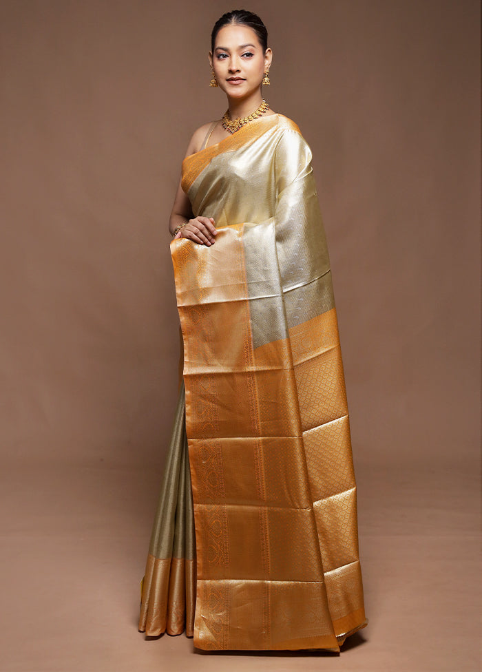 Grey Tissue Silk Saree With Blouse Piece
