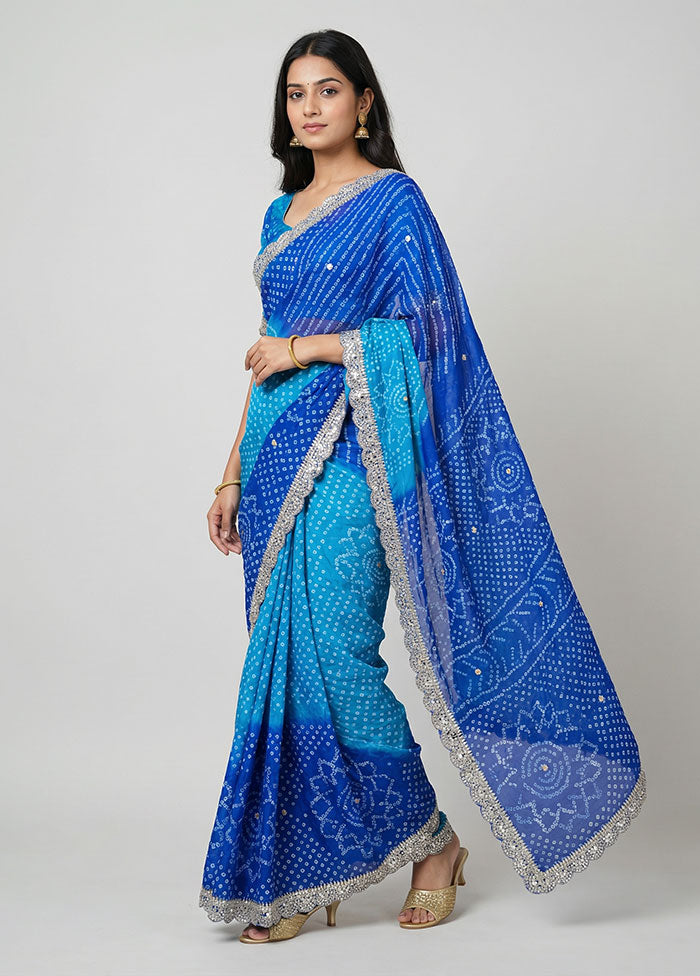 Blue Handloom Chiffon Pure Silk Saree With Blouse Piece