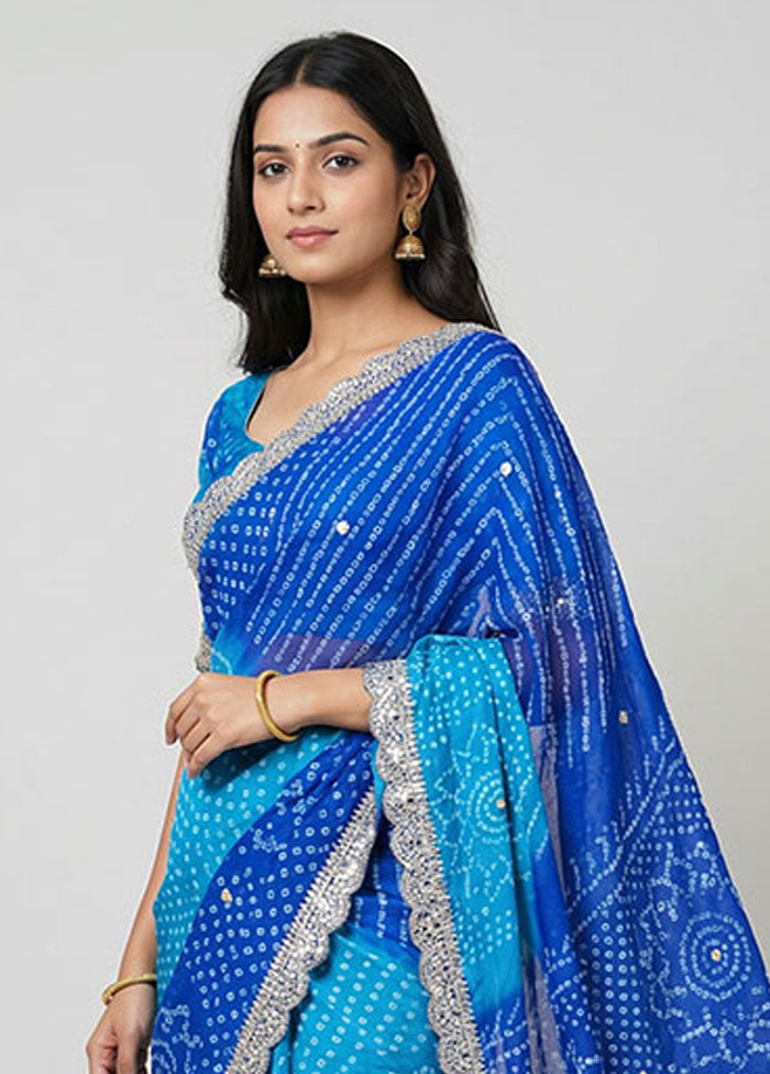Blue Handloom Chiffon Pure Silk Saree With Blouse Piece