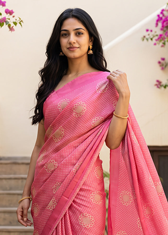 Pink Printed Silk Saree Without Blouse Piece