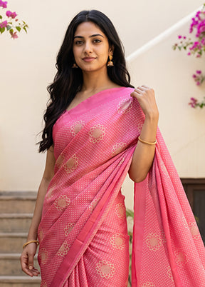 Pink Printed Silk Saree Without Blouse Piece