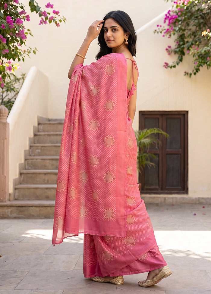Pink Printed Silk Saree Without Blouse Piece