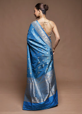 Blue Handloom Katan Pure Silk Saree With Blouse Piece