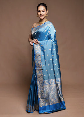 Blue Handloom Katan Pure Silk Saree With Blouse Piece