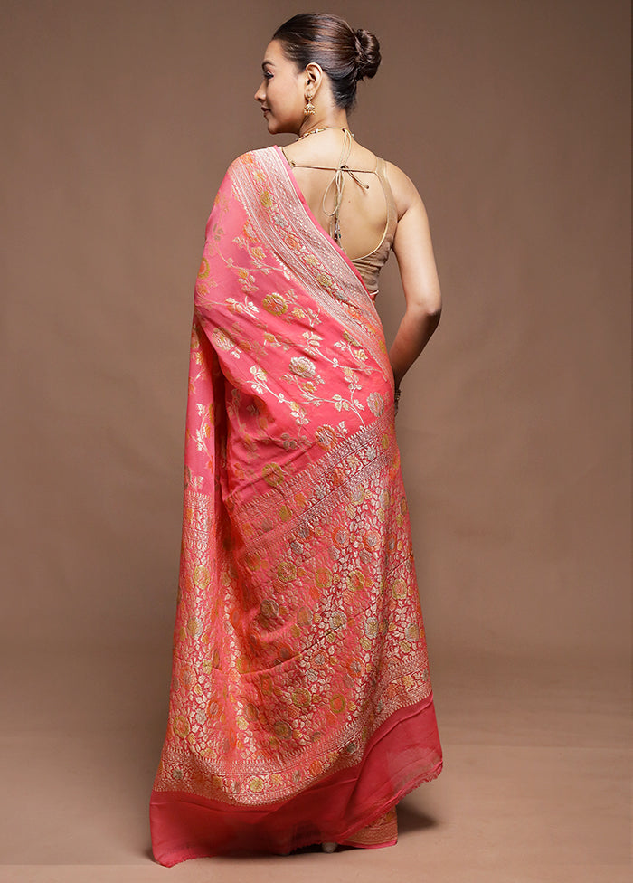 Pink Handloom Pure Georgette Saree With Blouse Piece