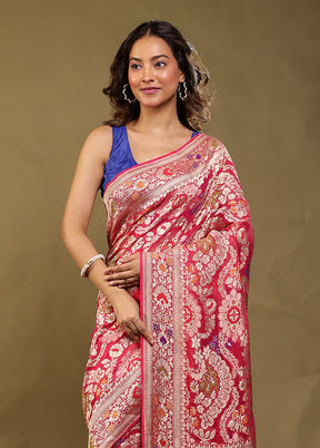 Pink Handloom Pure Georgette Saree With Blouse Piece