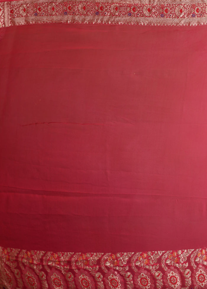 Pink Handloom Pure Georgette Saree With Blouse Piece