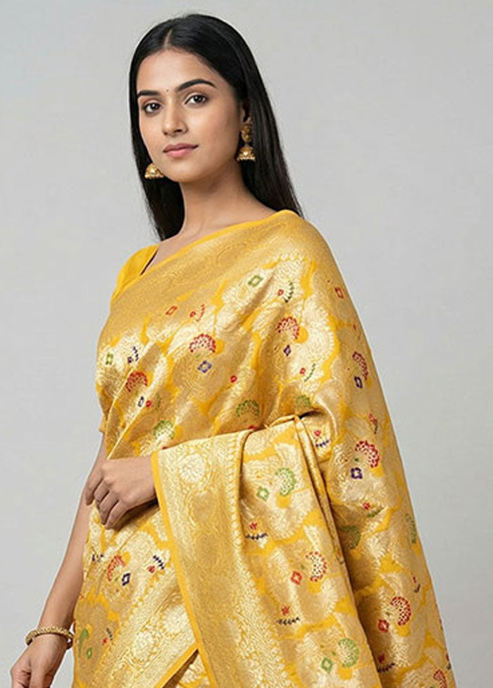 Yellow Handloom Pure Georgette Saree With Blouse Piece