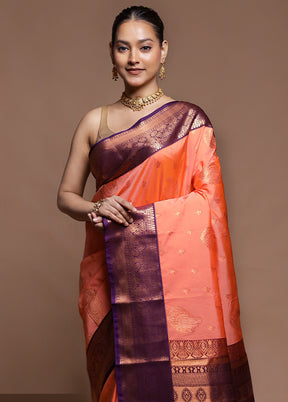 Pink Kanjivaram Silk Saree With Blouse Piece