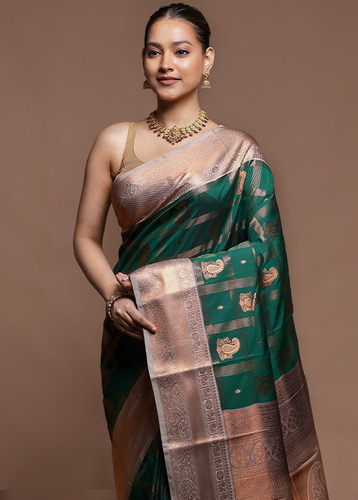 Green Kanjivaram Silk Saree With Blouse Piece