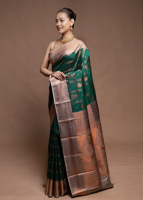 Green Kanjivaram Silk Saree With Blouse Piece