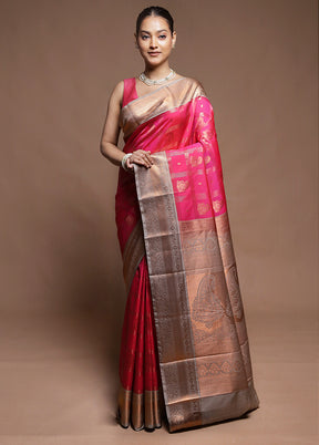 Pink Kanjivaram Silk Saree With Blouse Piece